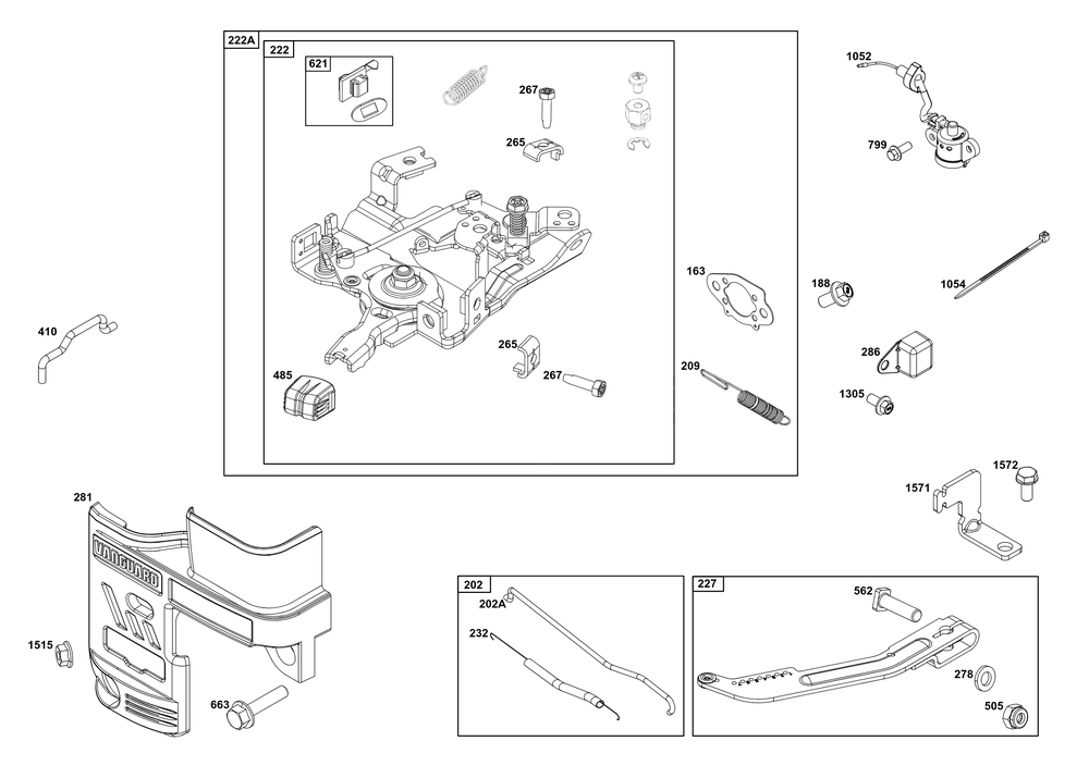 Controls Group Diagram and Parts List for 12V332-0037-F1 100000 - 19Z999 Briggs and Stratton Engine